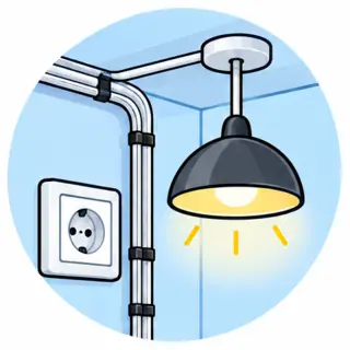 Gniazdo, oświetlenie i uporządkowane przewody instalacji elektrycznej